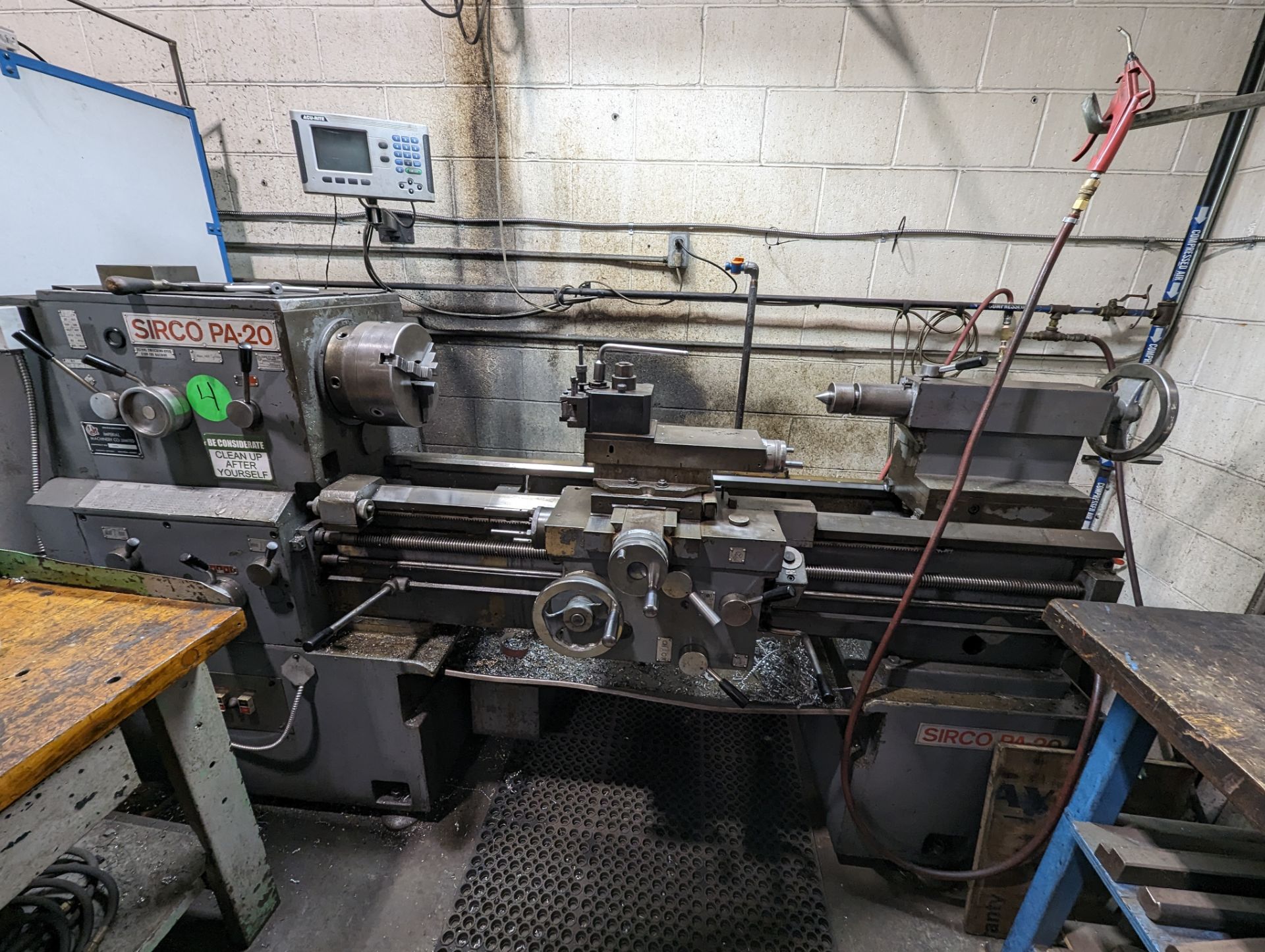 SIRCO PA-20 LATHE, ACU-RITE 2-AXIS DRO, 3-JAW CHUCK, TOOL POST, TAILSTOCK