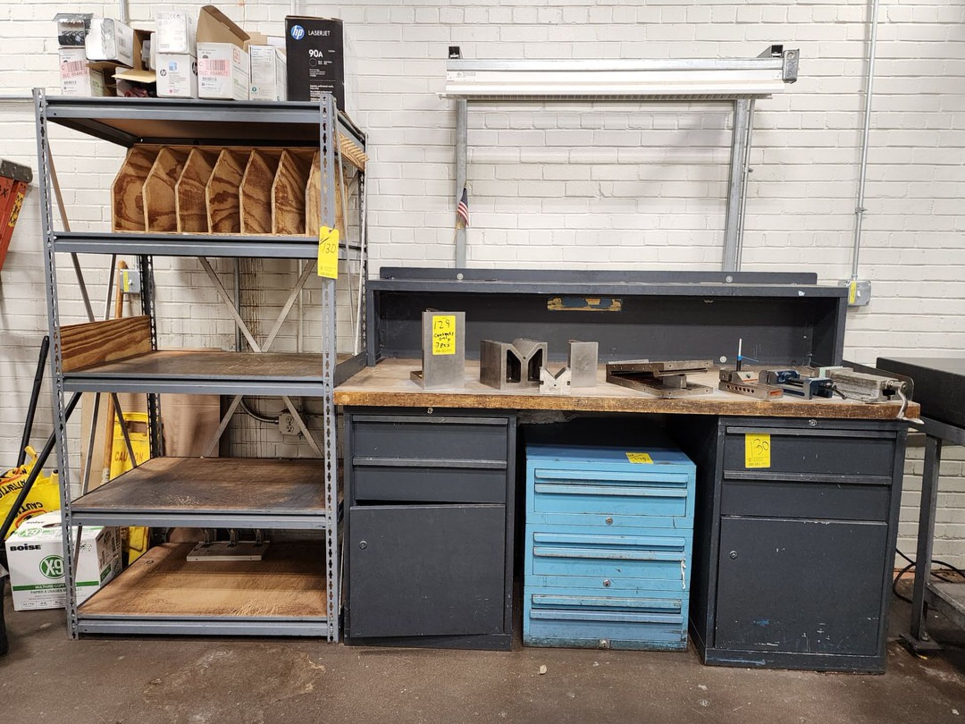 Work Station W/ Matl. Rack & Modular Cabinet (Location: Machine Room)