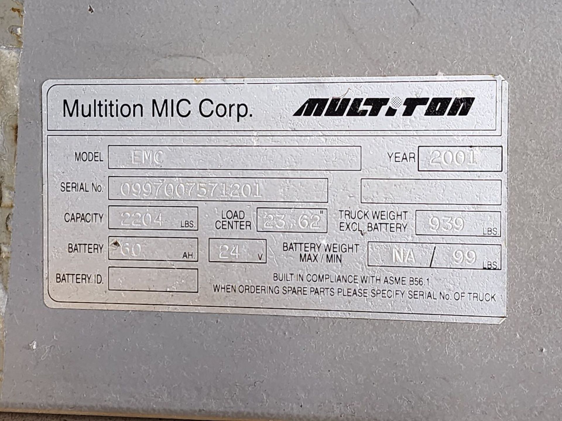 Multiton EMC Ele Pallet Jack 2205lb load cap. (Location: Machine Room) - Image 7 of 7