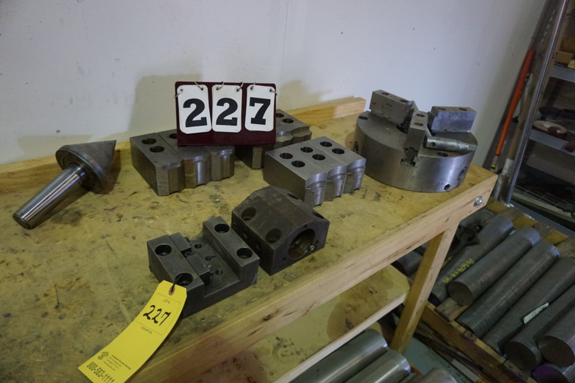 12" 3 JAW CHUCK, 3 SETS OF CHUCK JAWS, LIVE CENTER, TOOLING BLOCKS