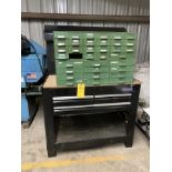 TOOL CHEST & WORK BENCH W/ ASSORT CONTENTS: SCREWS, MISC