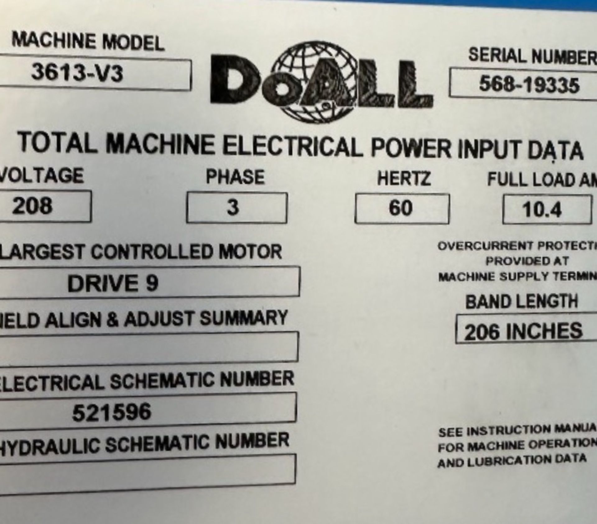 DoAll 3613-V3 VERTICAL CONTOUR BAND SAW (LIKE NEW) - Image 3 of 4