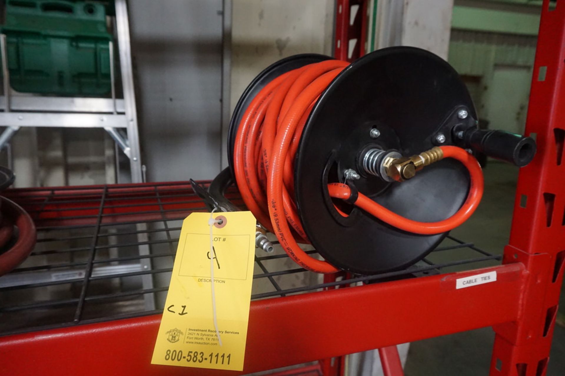 Spring Driven Air Hose Reel 3/8" Hose (LOCATION: 3421 N Sylvania Ave, Ft Worth TX 76111)