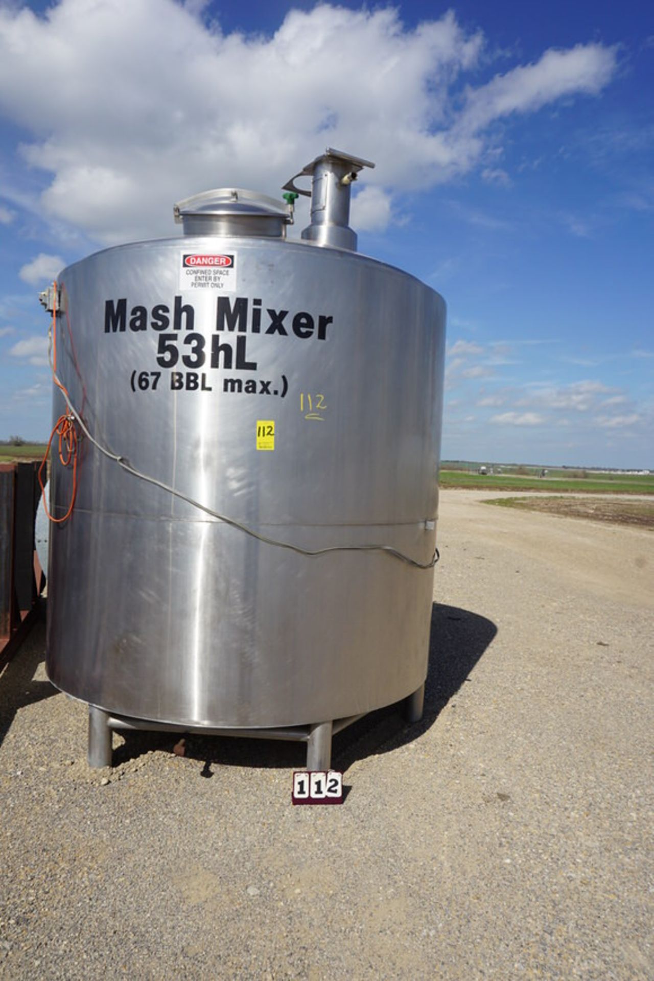 Stainless Steel Mash Mixer w/ Stand, Approx 10' Tall, 53HL, 67 BBL Cap, (LOCATION: ROME, TX)