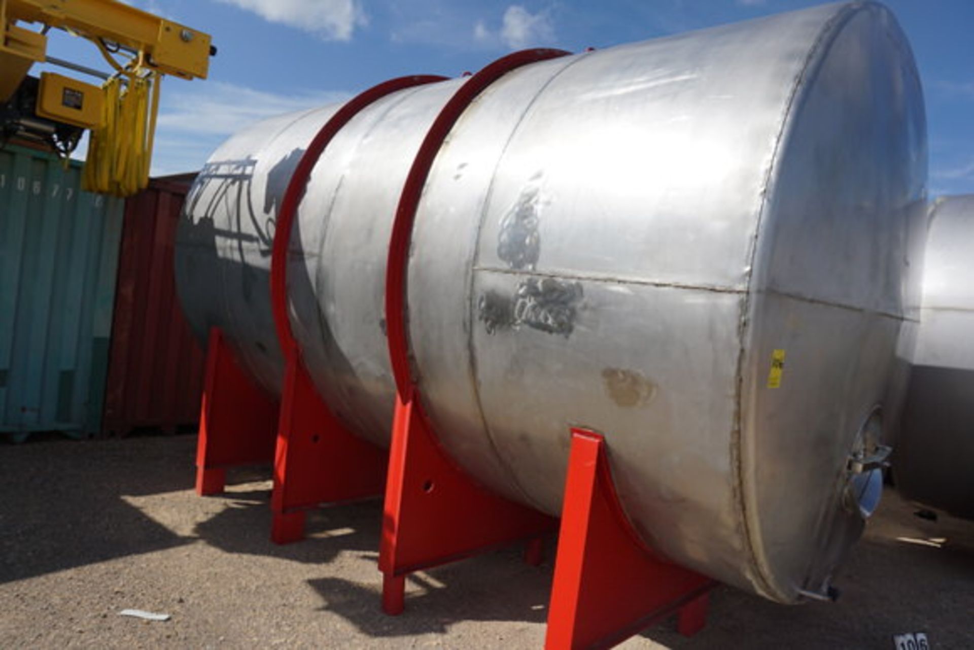 Stainless Steel Storage Tank w/ Stand, Approx 8' Dia x 15' lg x 10' Tall (LOCATION: ROME, TX) - Image 4 of 5