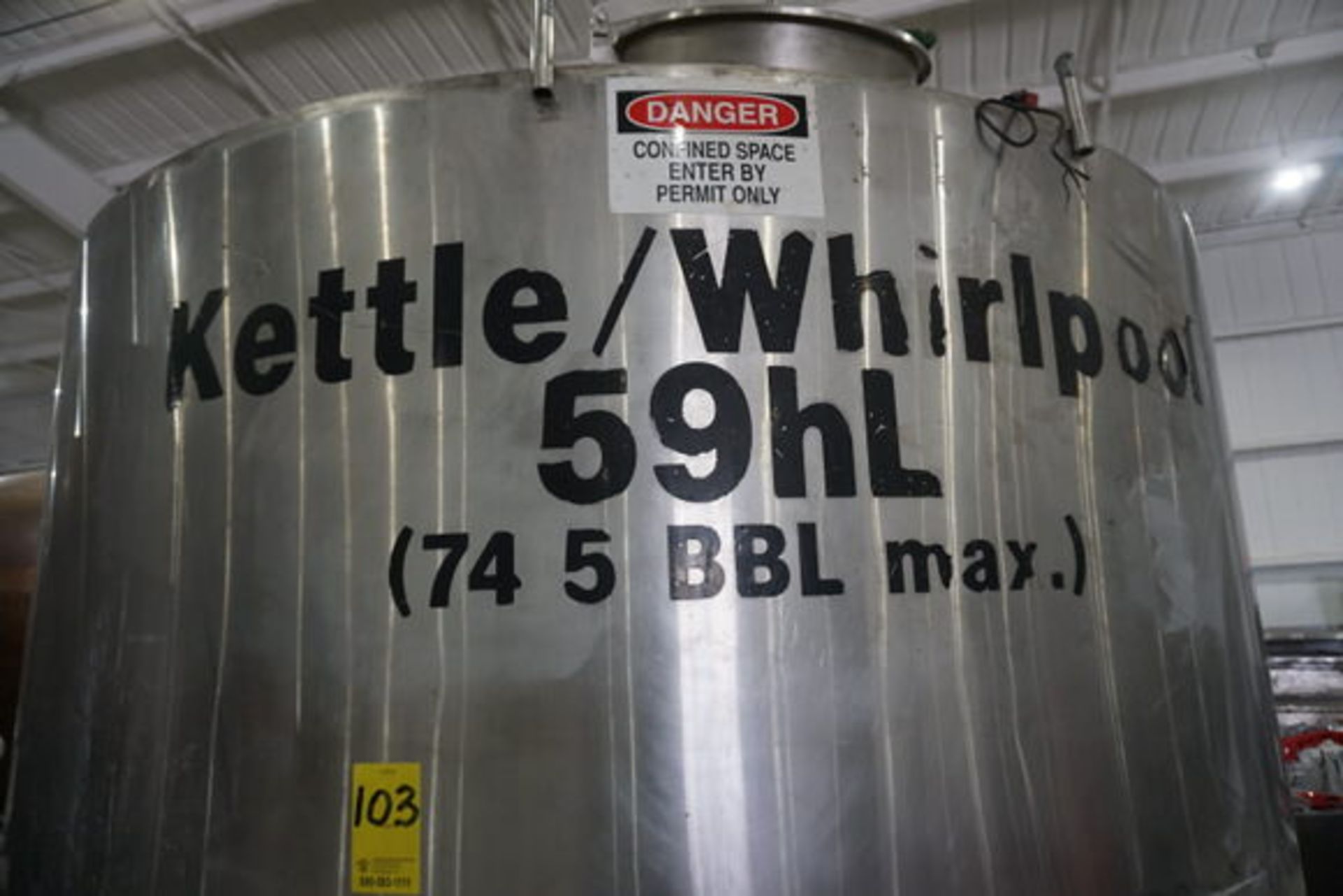 Stainless Steel Mixing Kettle/ Whirpool Tank, 59HL, 745 BBL Max Cap (LOCATION: ROME, TX) - Image 10 of 10