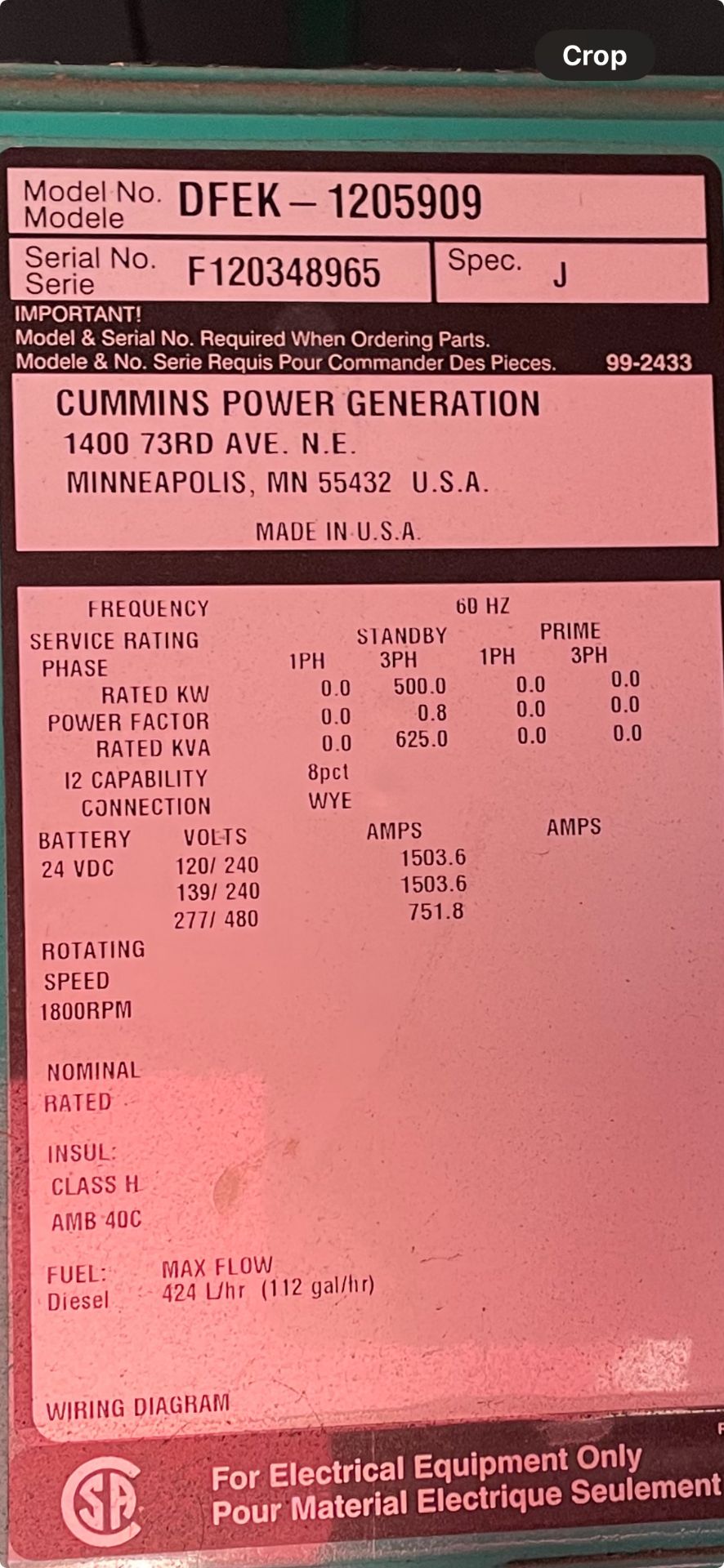 Cummins DFEK1205909 Power Generator, Diesel, Approx 8' x 20' x 9' (LOCATION: ROME, TX) - Bild 18 aus 18