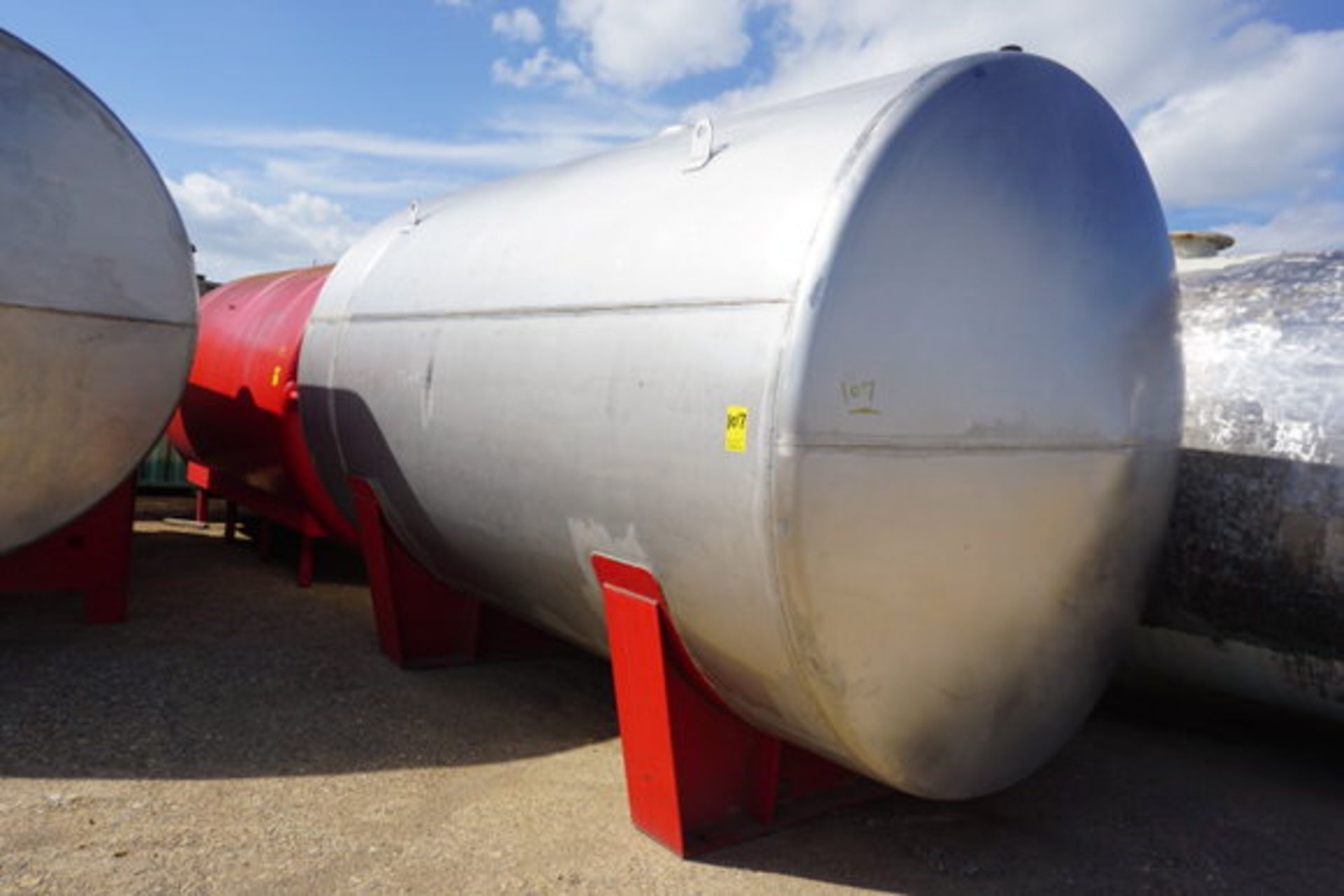 Stainless Steel Storage Tank w/ Stand, Approx 10' Dia x 12' lg x 10' Tall (LOCATION: ROME, TX)