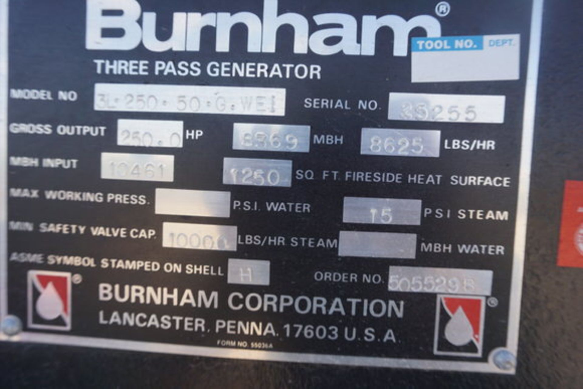 Burnham 3L-250-50G-WEI Three Pass Generator Boiler, 250hp (LOCATION: ROME, TX) - Image 15 of 22
