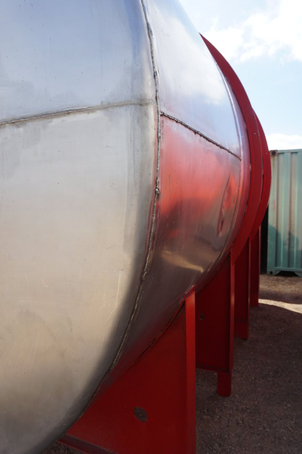Stainless Steel Storage Tank w/ Stand, Approx 8' Dia x 15' lg x 10' Tall (LOCATION: ROME, TX) - Image 3 of 5