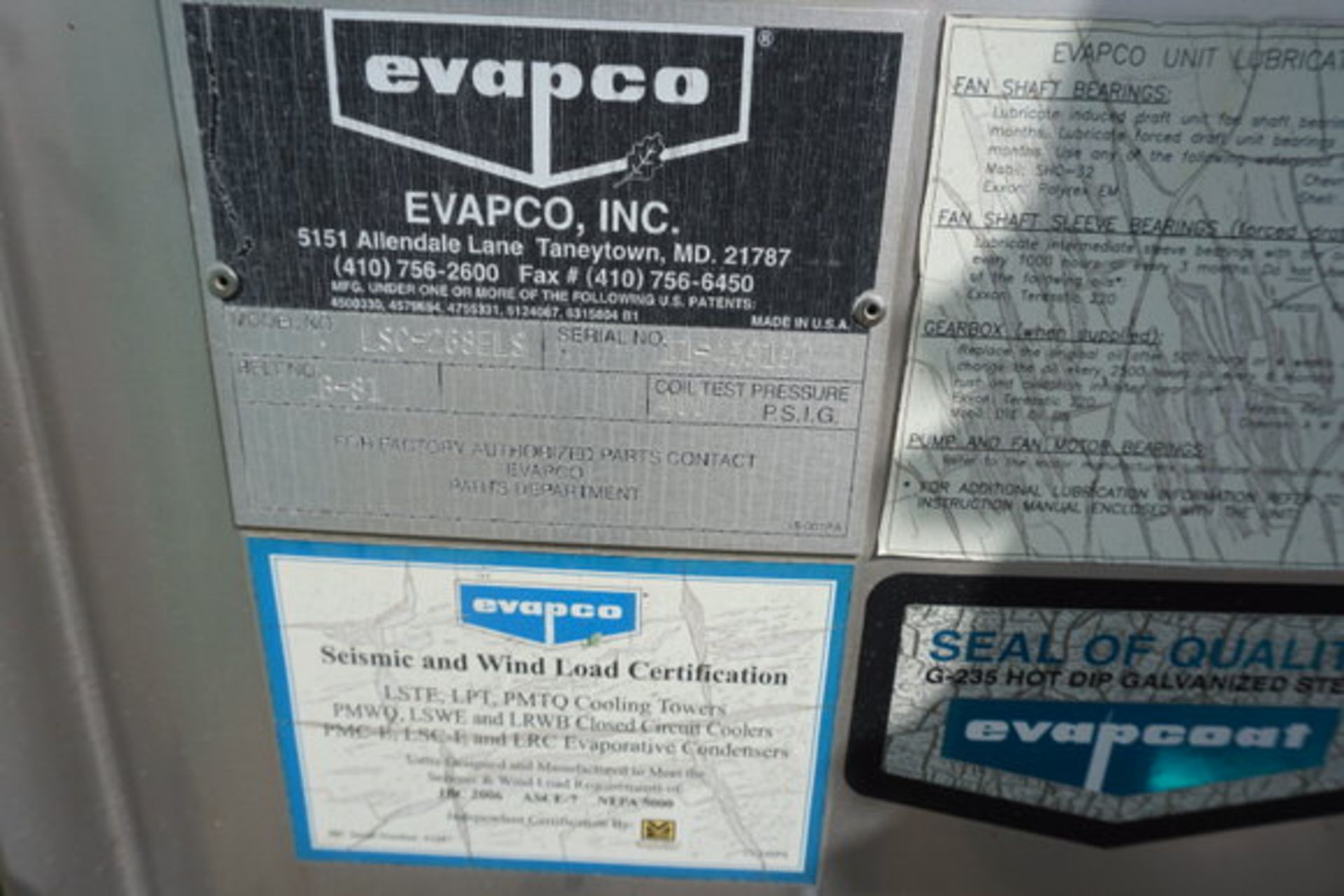 Evapco LSC-268ELS E-Pac Technology Chiller, Coil Test Pressure, 400 PSI(LOCATION: ROME, TX) - Image 7 of 12