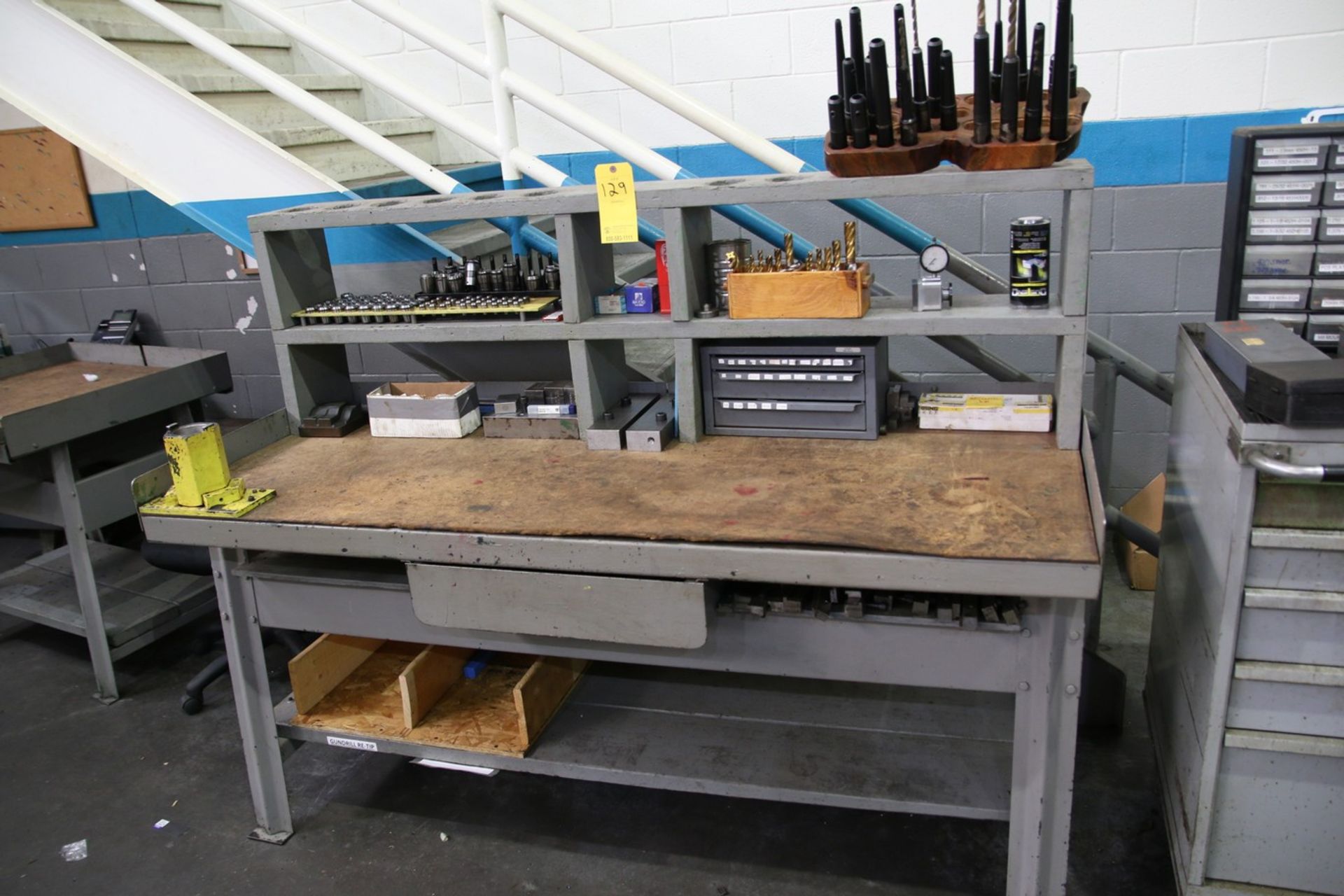 Steel Work Bench with Contents Contents Include Collets, Drill Bodies, Drills, Reamers and Misc.