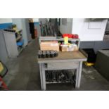Steel Work Bench with Contents Contents Include Fixture Pucks, Setup Tooling, Reamers and Drills