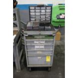 Rolling Metal Cabinet with Contents Contents Include Fixture Pucks, Drill Bodies, Taps, Drills,