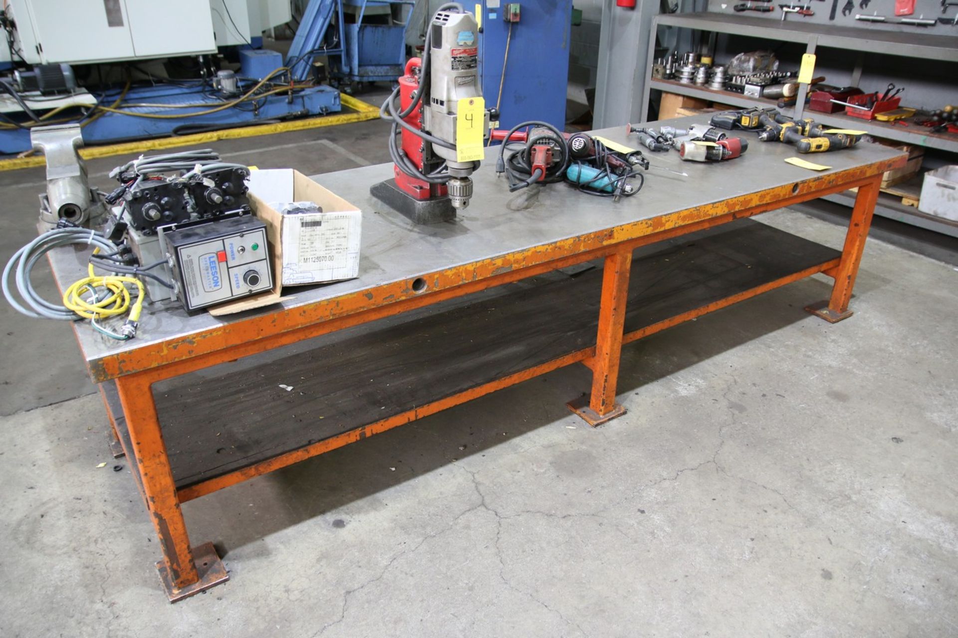 Heavy Duty Steel Table with Vise 36" x 120" x 30" H, Wilton Vise with 5" Jaw, Table and Vise Only