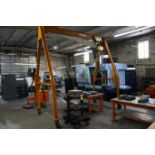 Gantry Crane with Budgit Hoist and Chains 128" W x 135" H, Budgit Hoist and Crane have 2 Ton