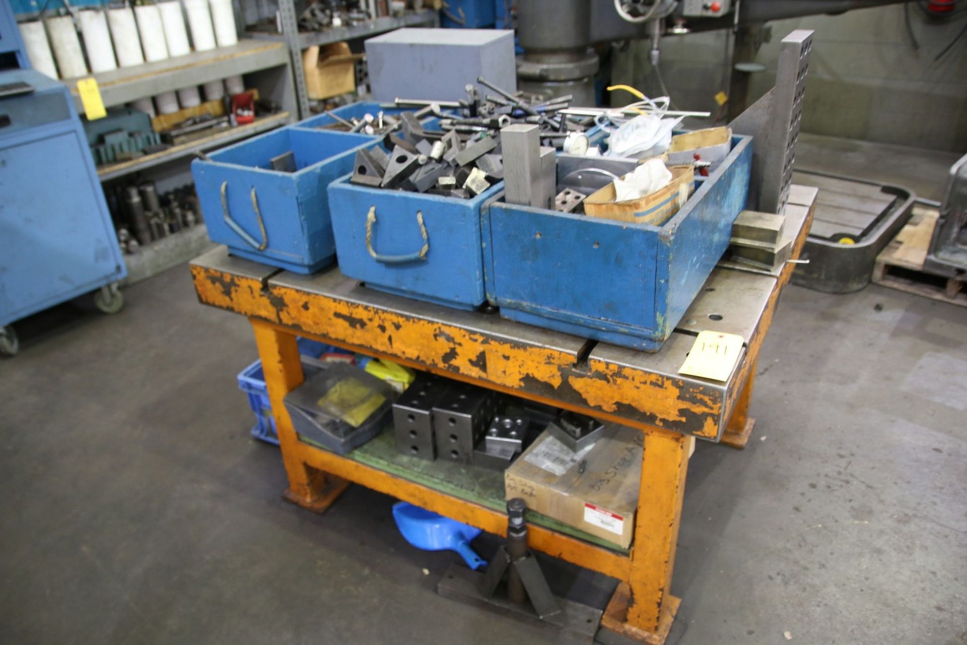 Industrial T-Slotted Table with Contents 42" x 50" x 30" H, Contents Include Setup Tooling, Drills,