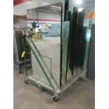 PORTABLE ON SIDED METAL GLASS RACK, APPROX 5' X 6' X 5' W/ (18) VAR SIZE GLASS