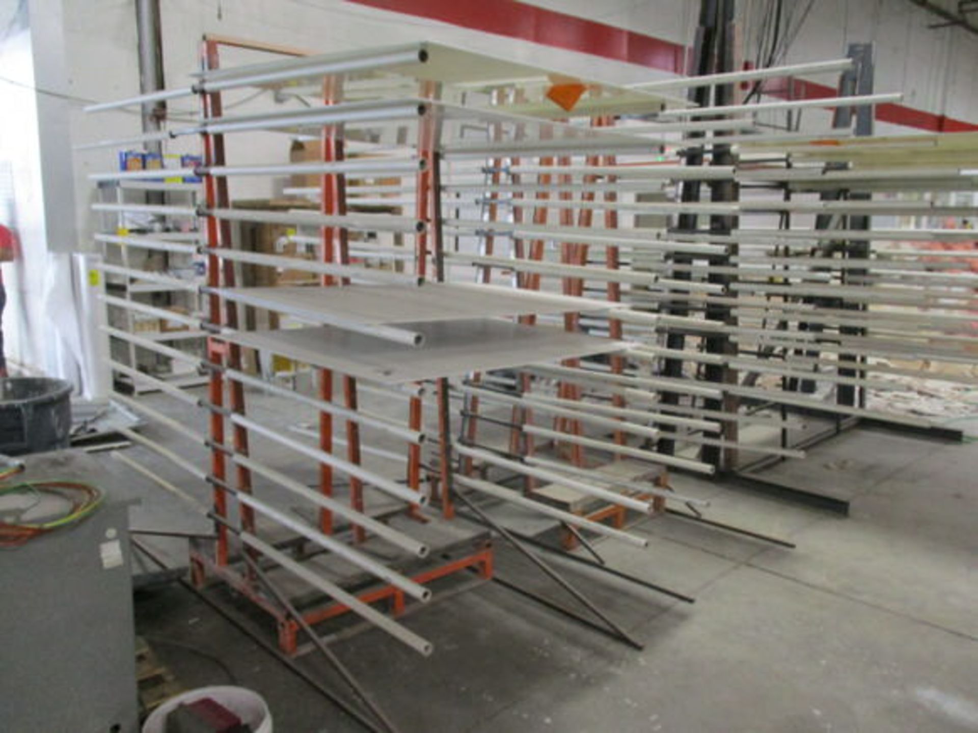 (2) DOUBLE SIDED METAL GLASS RACKS, APPROX 3' X 4' X 7' W/ HORIZONTAL HOLDERS WELDED ON ONE SIDE - Image 2 of 2