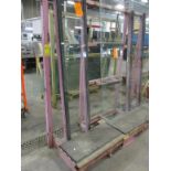 SINGLE SIDED METAL GLASS RACK, APPROX 3' X 8' X 7' W/ (3) SHEET GLASS, (1) 14 11/16" X 79 3/4", (