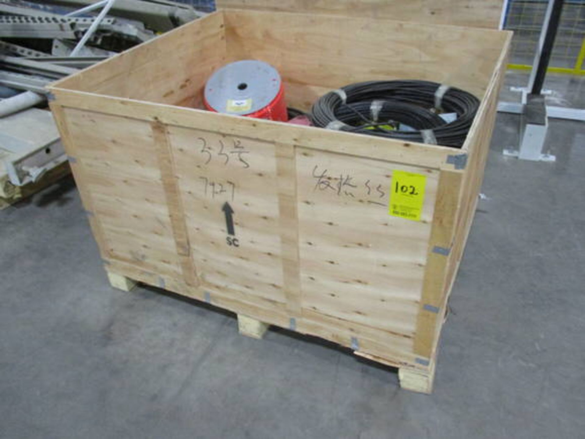 WOODEN CRATE W/ ASSORT WIRING, HOSE, FASTENERS & MISC