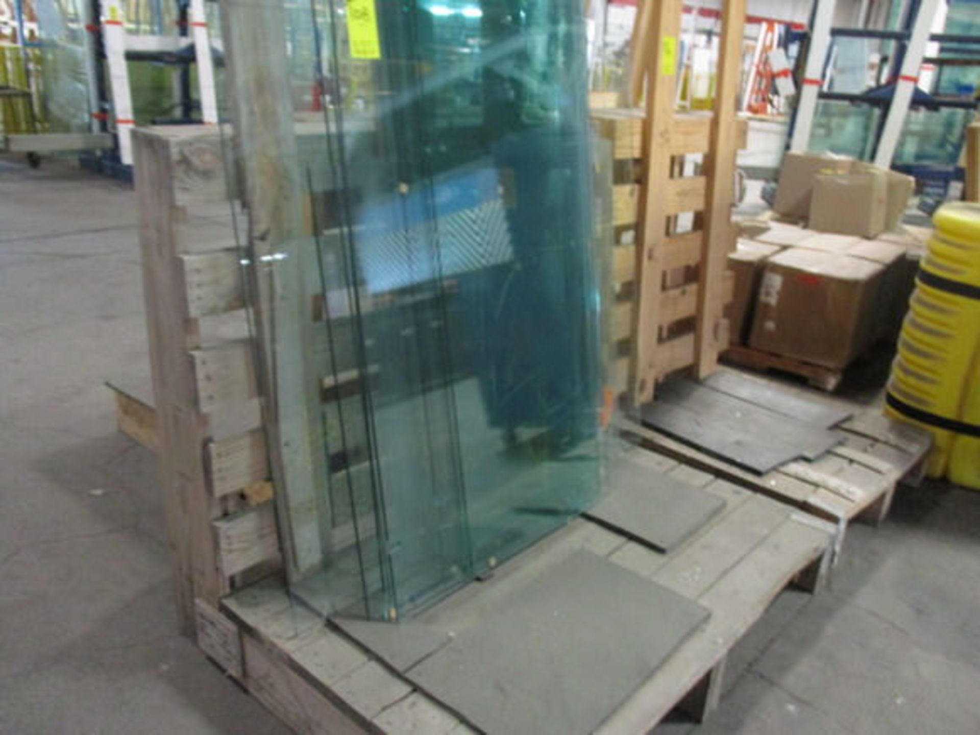 SINGLE SIDED METAL GLASS RACK, (4) SHOP MADE WOODEN GLASS RACK W/ (22) SHEETS ASSORT GLASS - Image 3 of 3