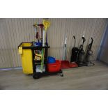 JANITORIAL CART, (4) VACCUM CLEANERS