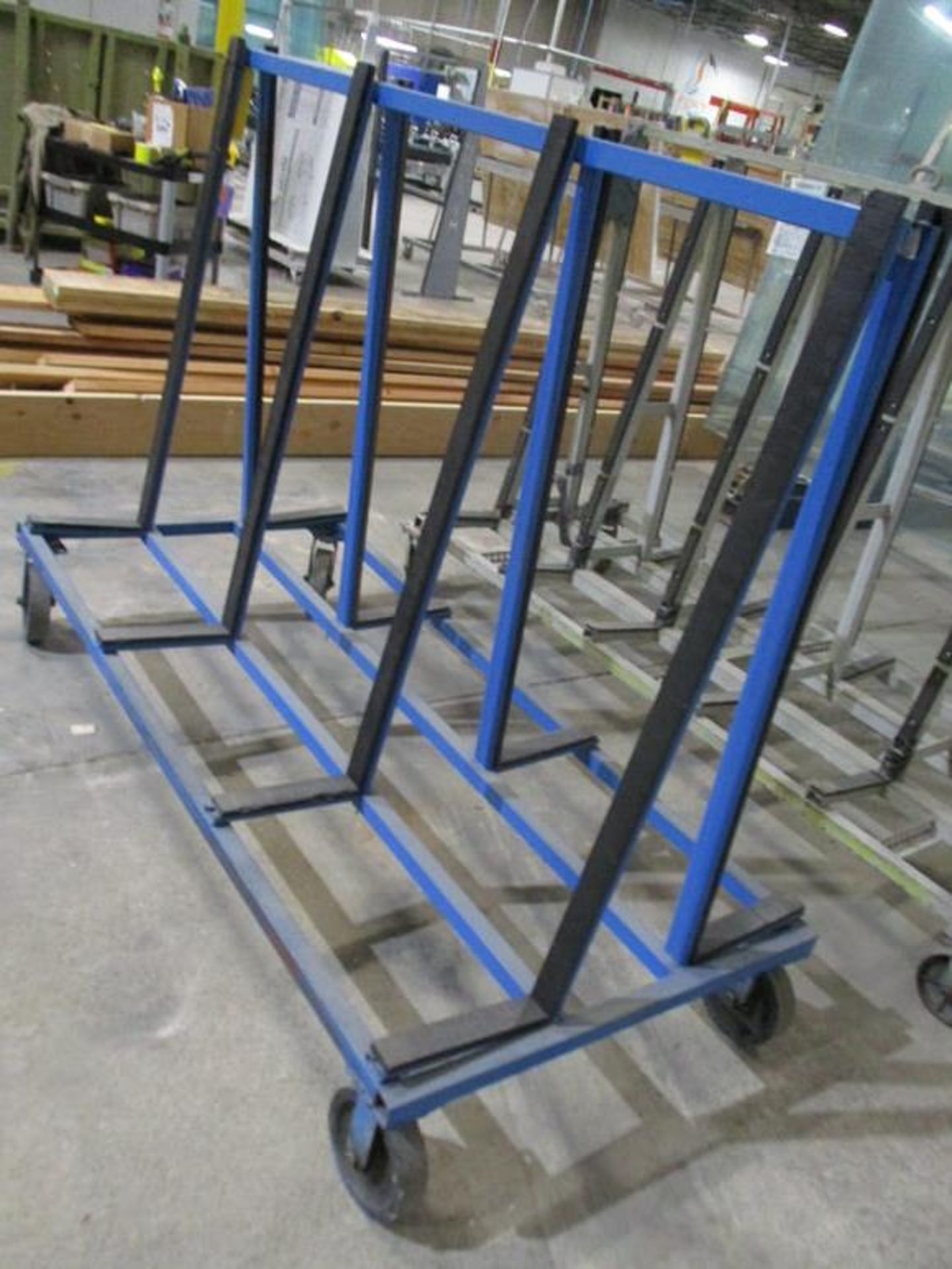 PORTABLE METAL DOUBLE SIDED GLASS RACK, APPROX 4' X 9' 5'