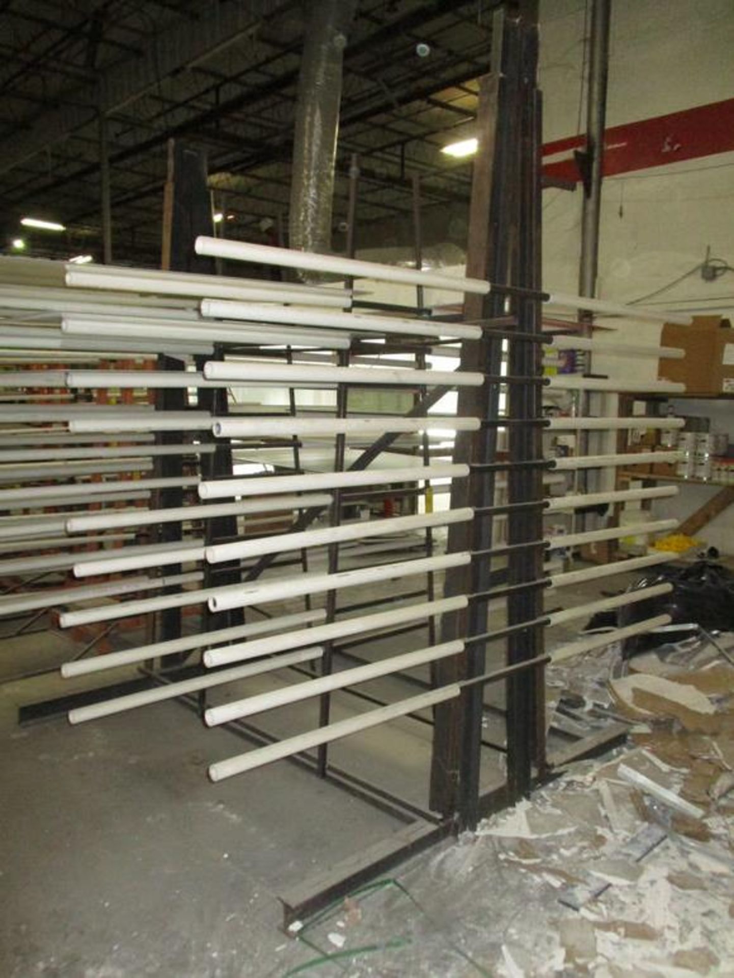DOUBLE SIDED METAL GLASS RACK, APPROX 10' X 10' X 8' W/ HORIZONTAL HOLDER WELDED ON ONE SIDE - Image 2 of 2