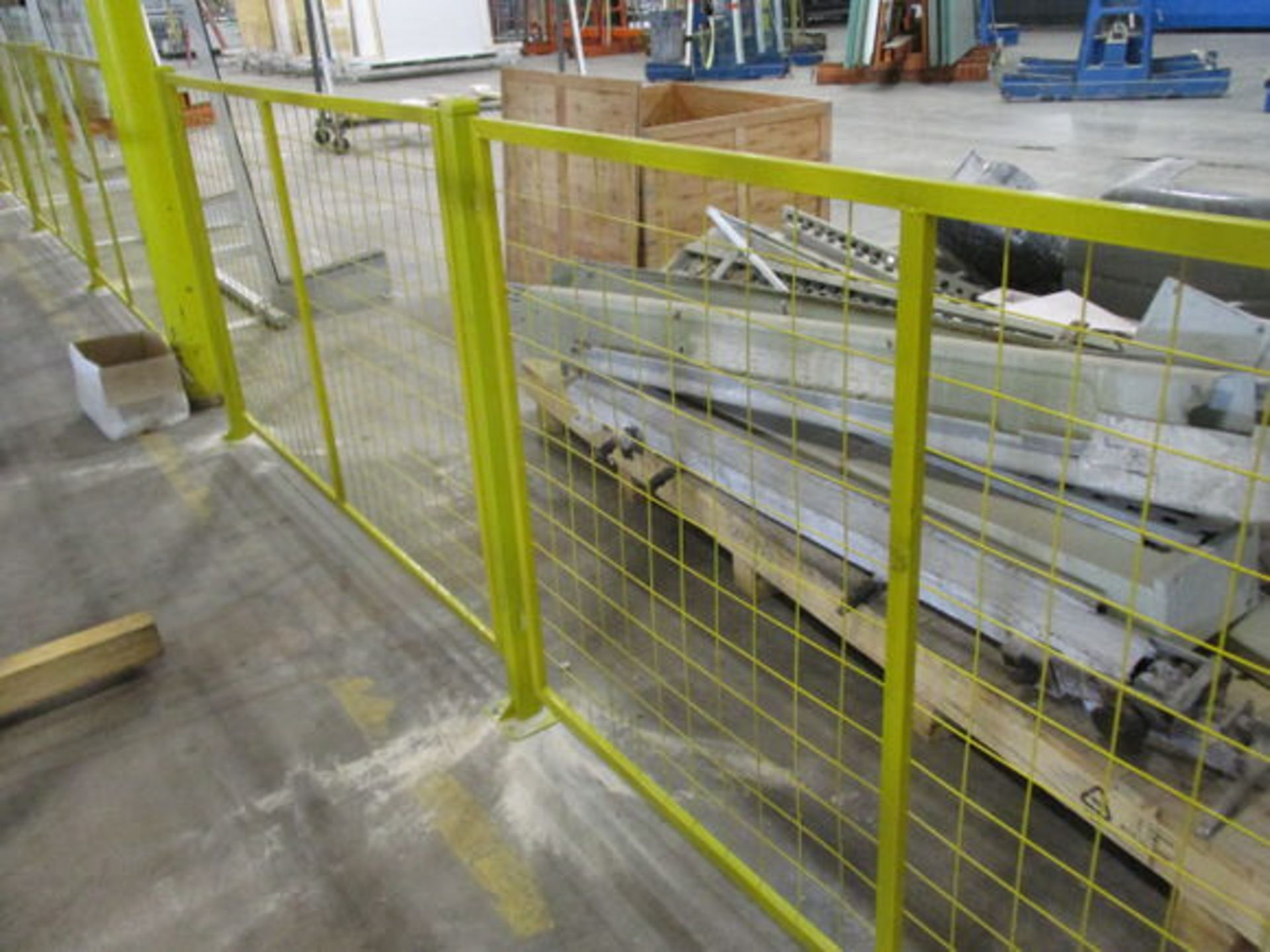 APPROX (55) 43" X 73" METAL FRAMED MESH SAFETY BARRIERS & APPROX (30) 47" METAL POST W/ FLOOR ANCHOR - Image 5 of 7