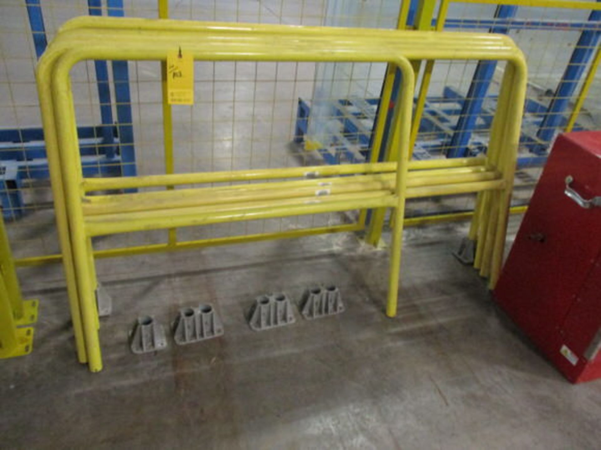 RACK W/ SAFETY BARRERS 7 STACK OF SAFETY RAILS