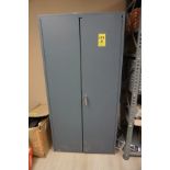 DURHAM STORAGE CABINET W/ CONT: CUTTING TOOLS, TOOL SPINDLES & HOLDERS, SANDING BELTS, TOOLS MISC