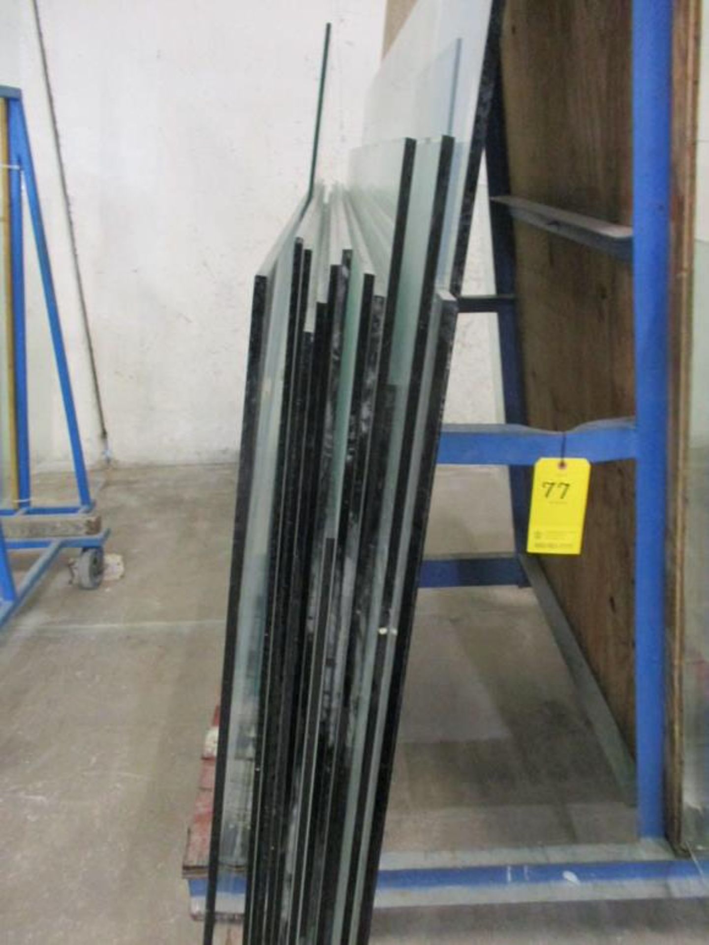 PORTABLE DOUBLE SIDED METAL GLASS RACK, APPROX 5' X 5' X 7' W/ (16) VAR SIZE GLASS - Image 3 of 4