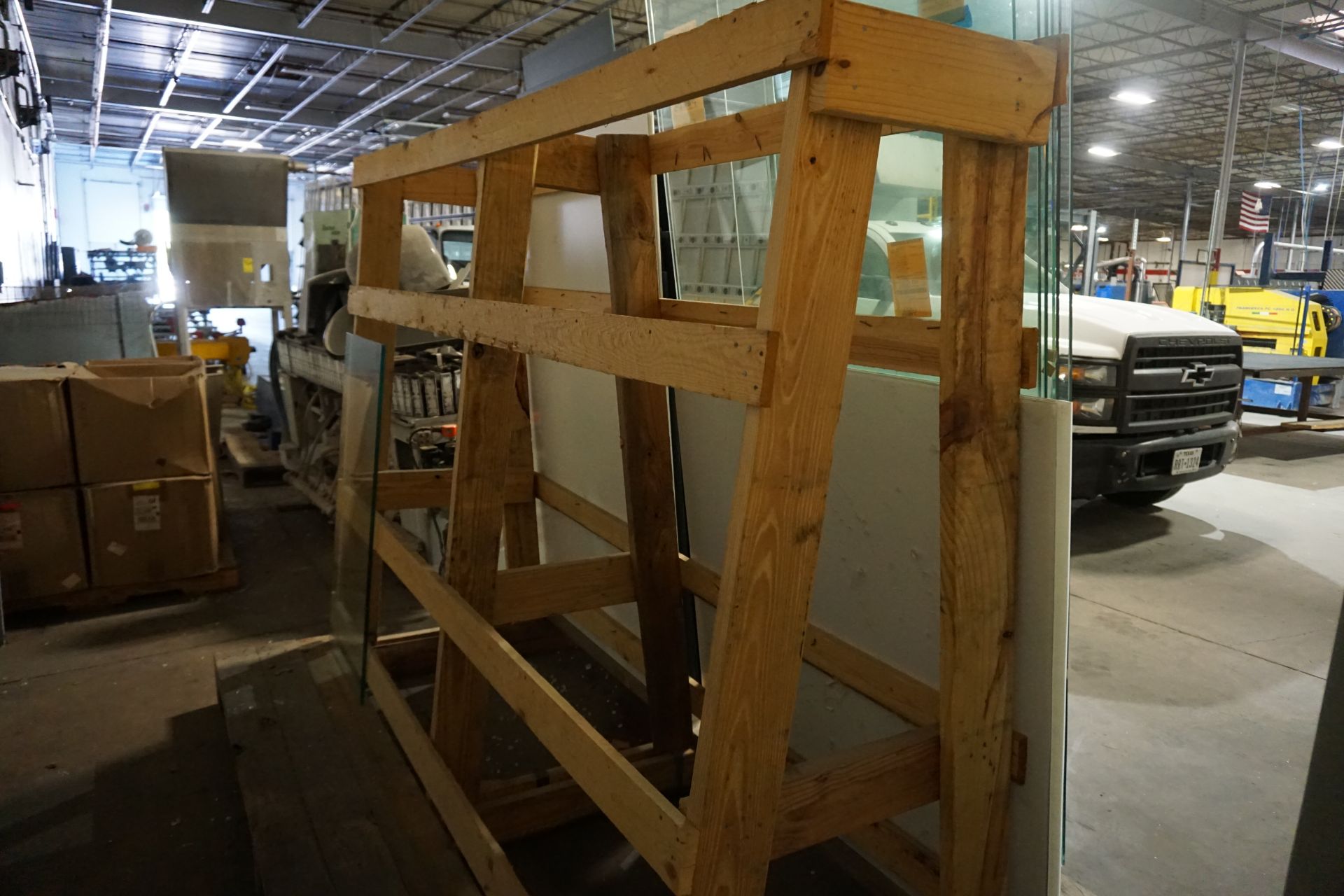 WOOD A FRAME GLASS RACK, APPROX 8' X 6'HT W/ ASSORT GLASS - Image 2 of 2