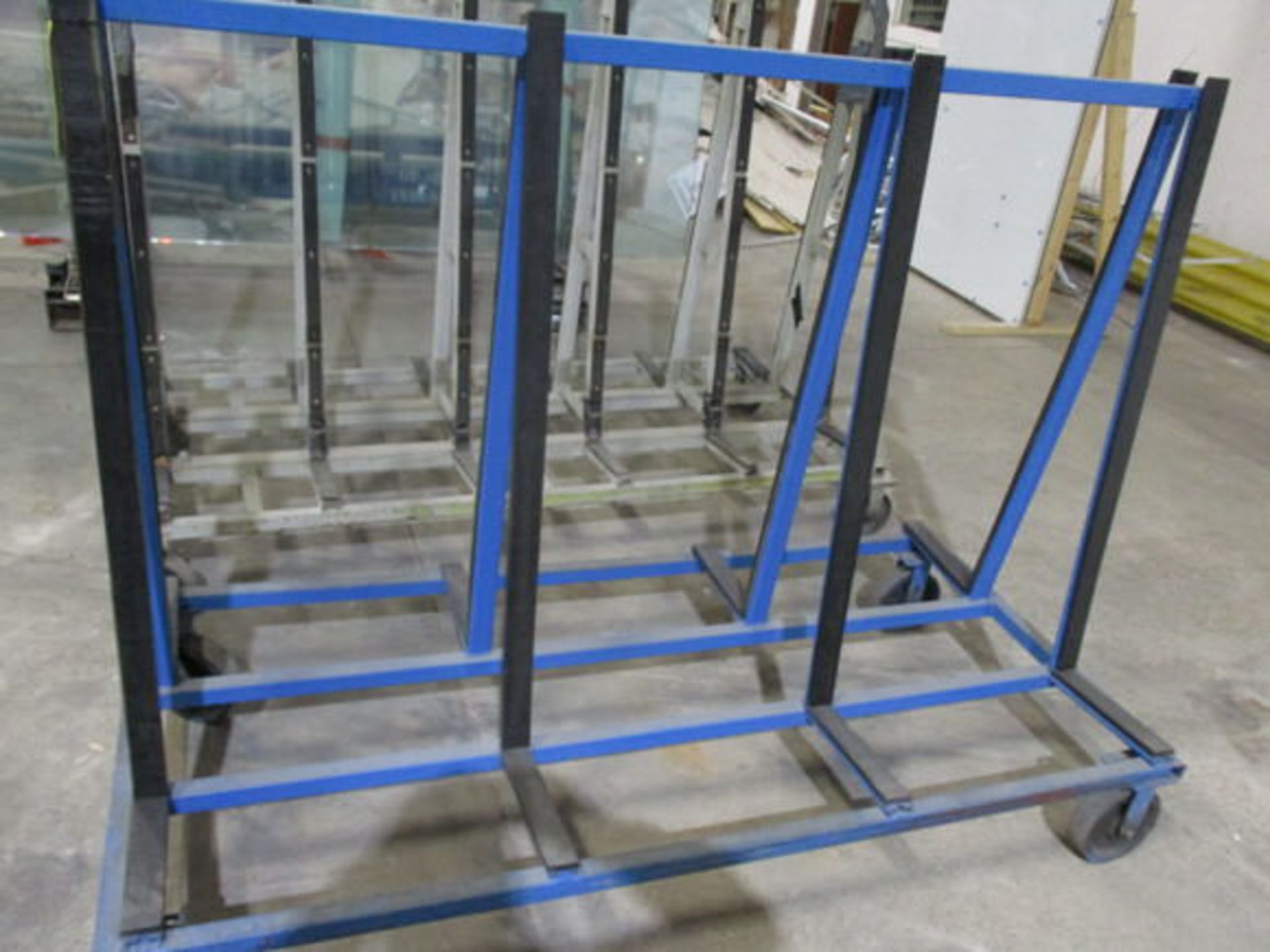 PORTABLE METAL DOUBLE SIDED GLASS RACK, APPROX 4' X 9' 5'