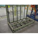 SINGLE SIDED METAL GLASS RACK APPROX 4' X 8' X 5' W/ (2) SHEETS OF TEMPERED GLASS 47" X 71"