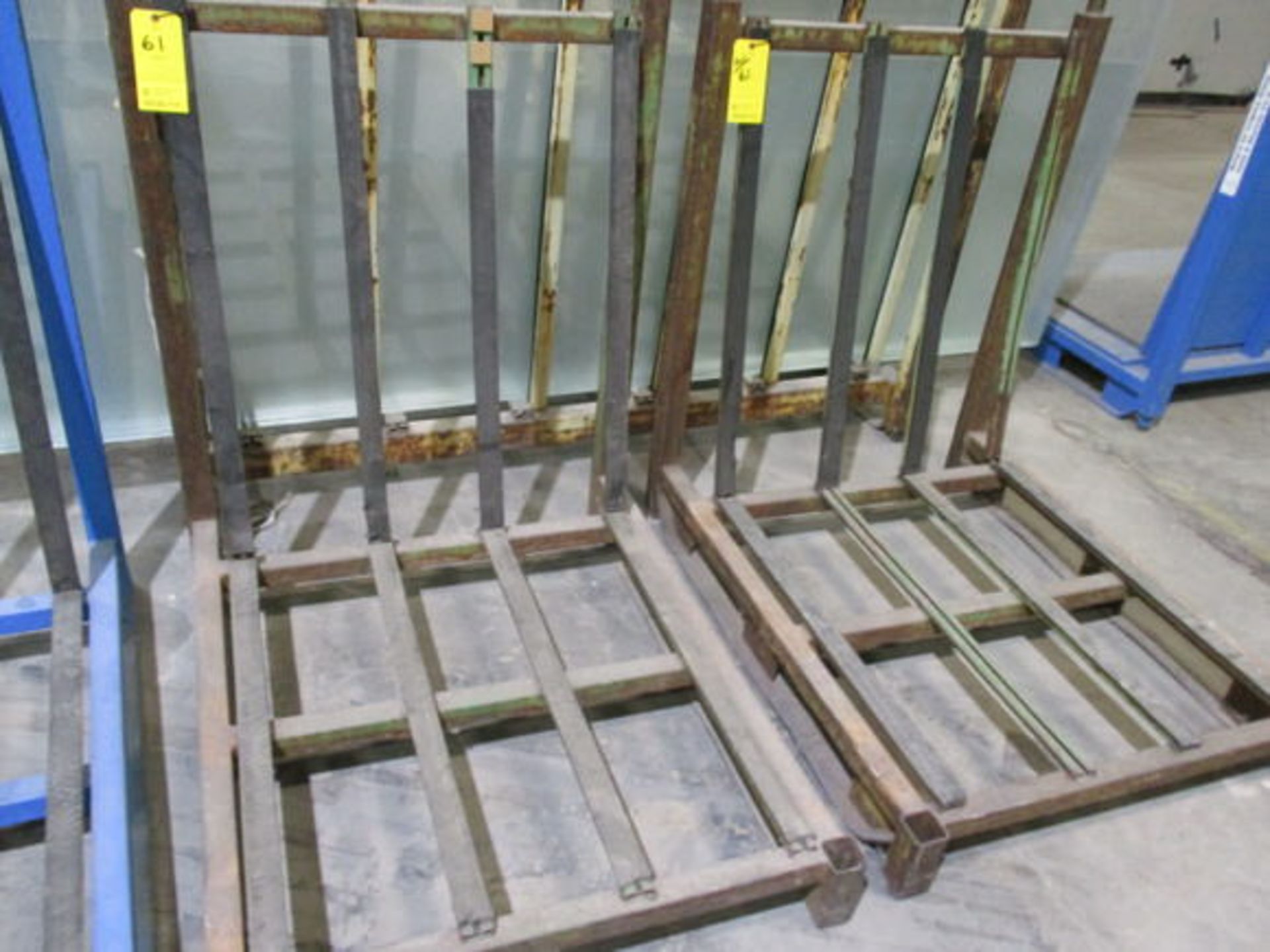 (2) SINGLE SIDED METAL GLASS RACK, APPROX 5' X 4' X 4'