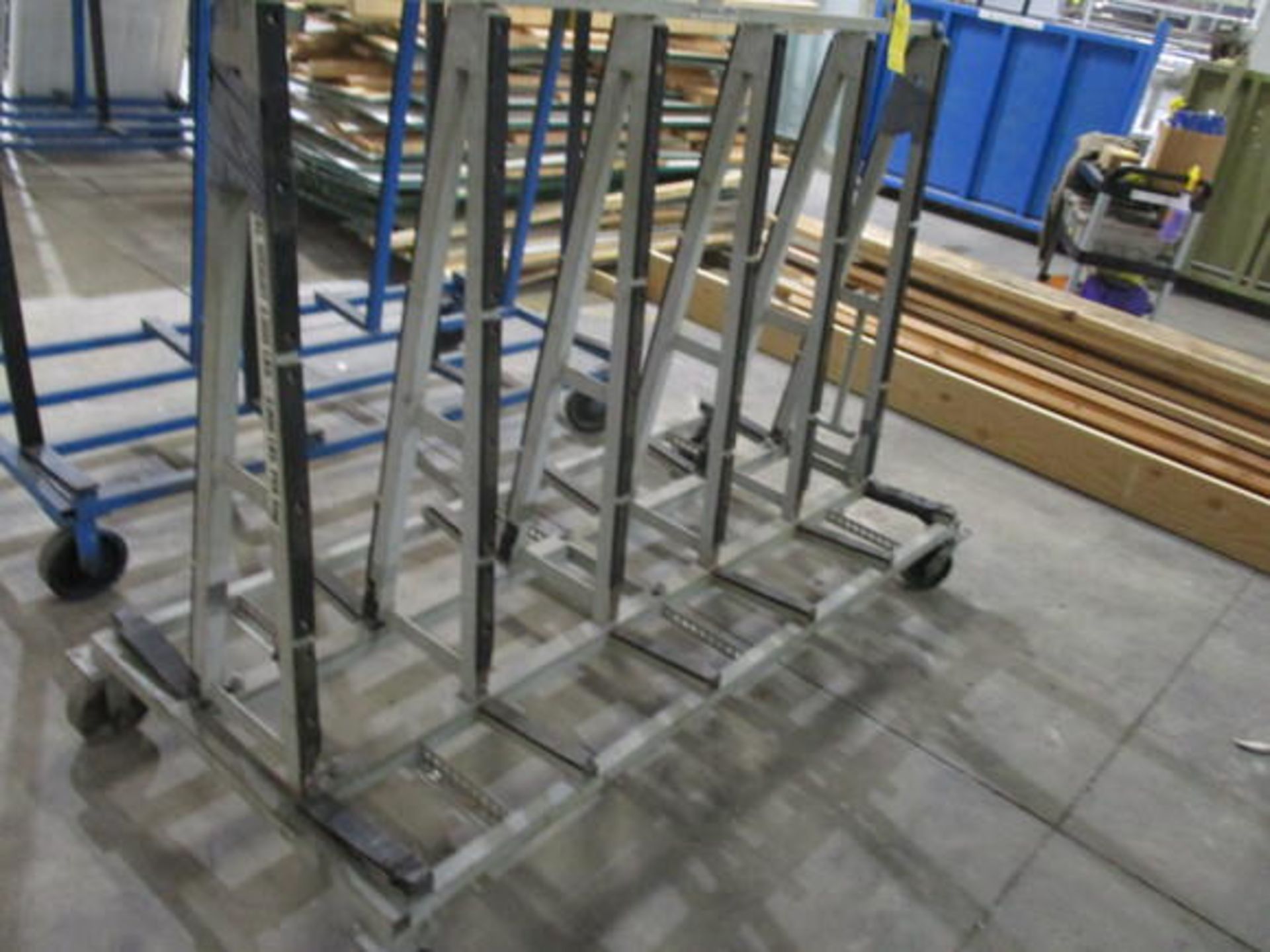 PORTABLE METAL DOUBLE SIDED GLASS RACK, APPROX 4' X 9' 5'