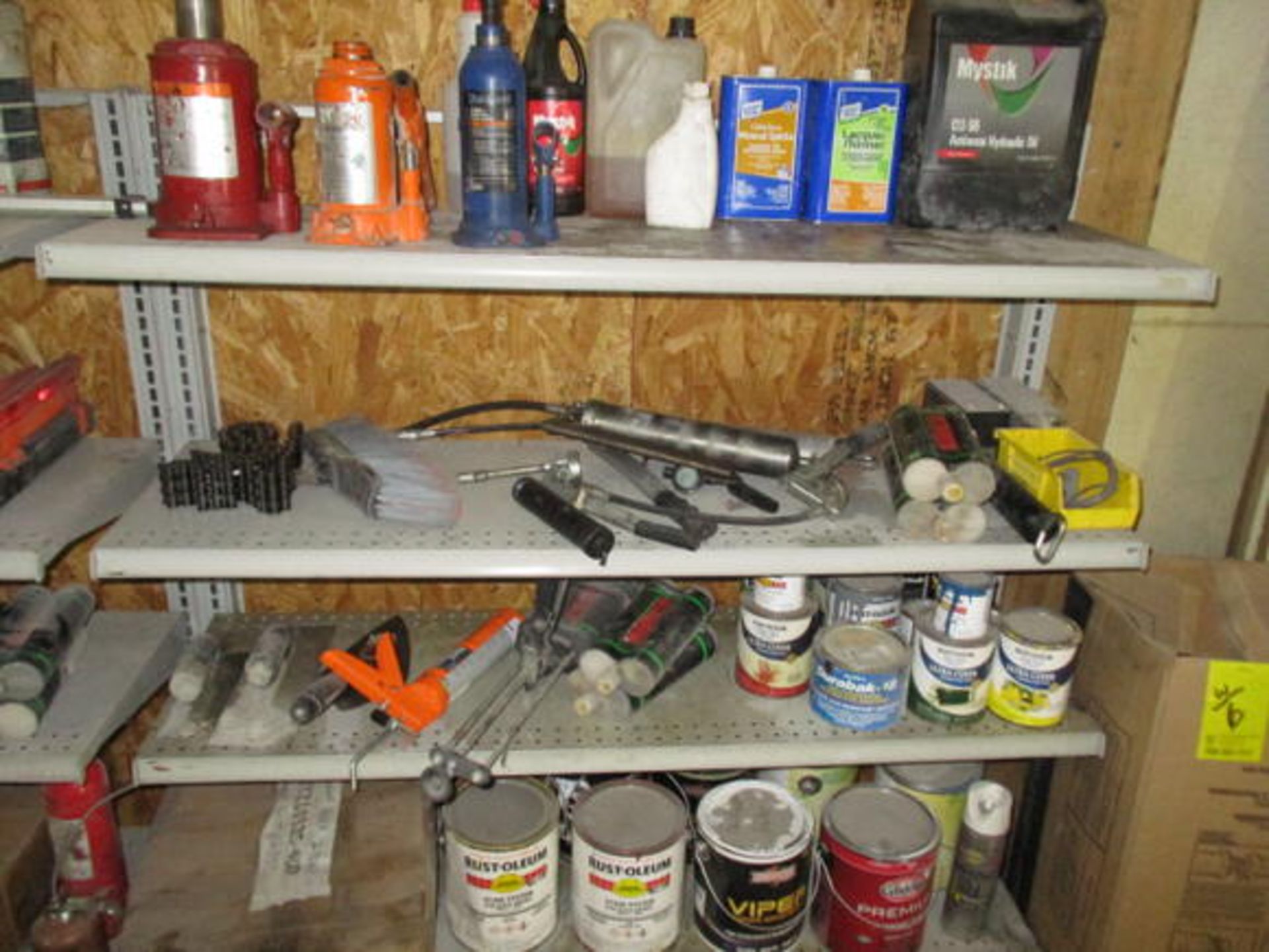 ASSORT TOOLS, PARTS W/ SHELVES IN (3) AREAS ALONG WALL - Image 4 of 10