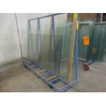 PORTABLE DOUBLE SIDED METAL GLASS RACK, APPROX 3' X 10' X 6.5' W/ (4) VAR SIZE GLASS