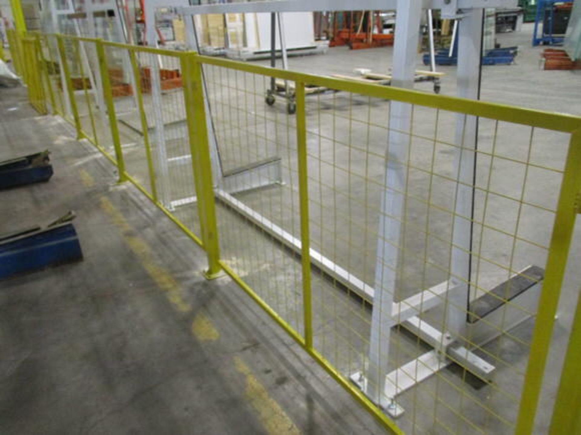 APPROX (55) 43" X 73" METAL FRAMED MESH SAFETY BARRIERS & APPROX (30) 47" METAL POST W/ FLOOR ANCHOR - Image 6 of 7
