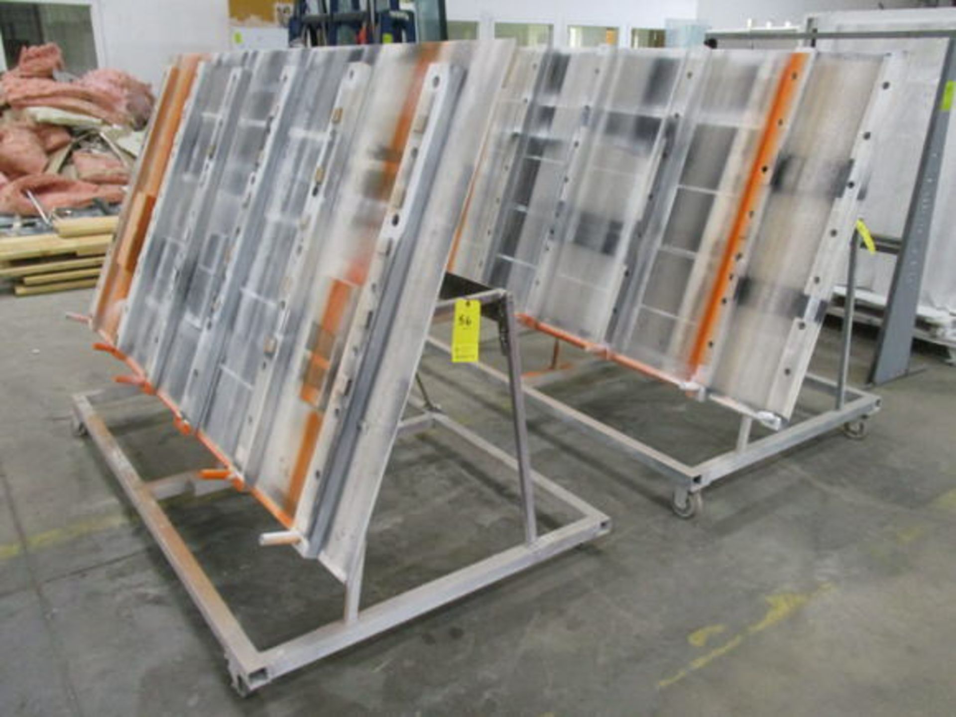 (2) PORTABLE DOUBLE SIDED GLASS RACKS, APPROX 5' X 9' X 3'