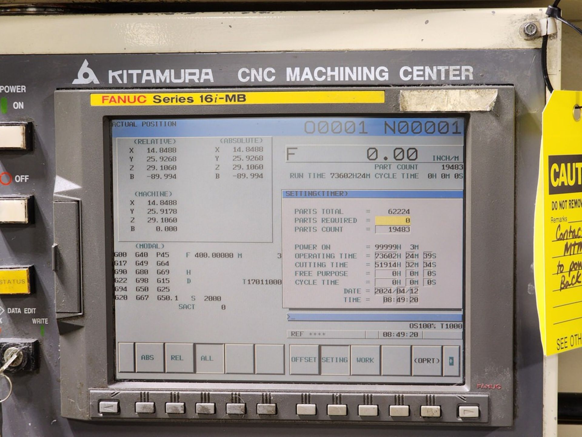 Kitamura HX400IG Horizontal Machining Center W/ Fanuc Series 16-MB; 13,000 Spindle Speed; 150ATC; ( - Bild 9 aus 20