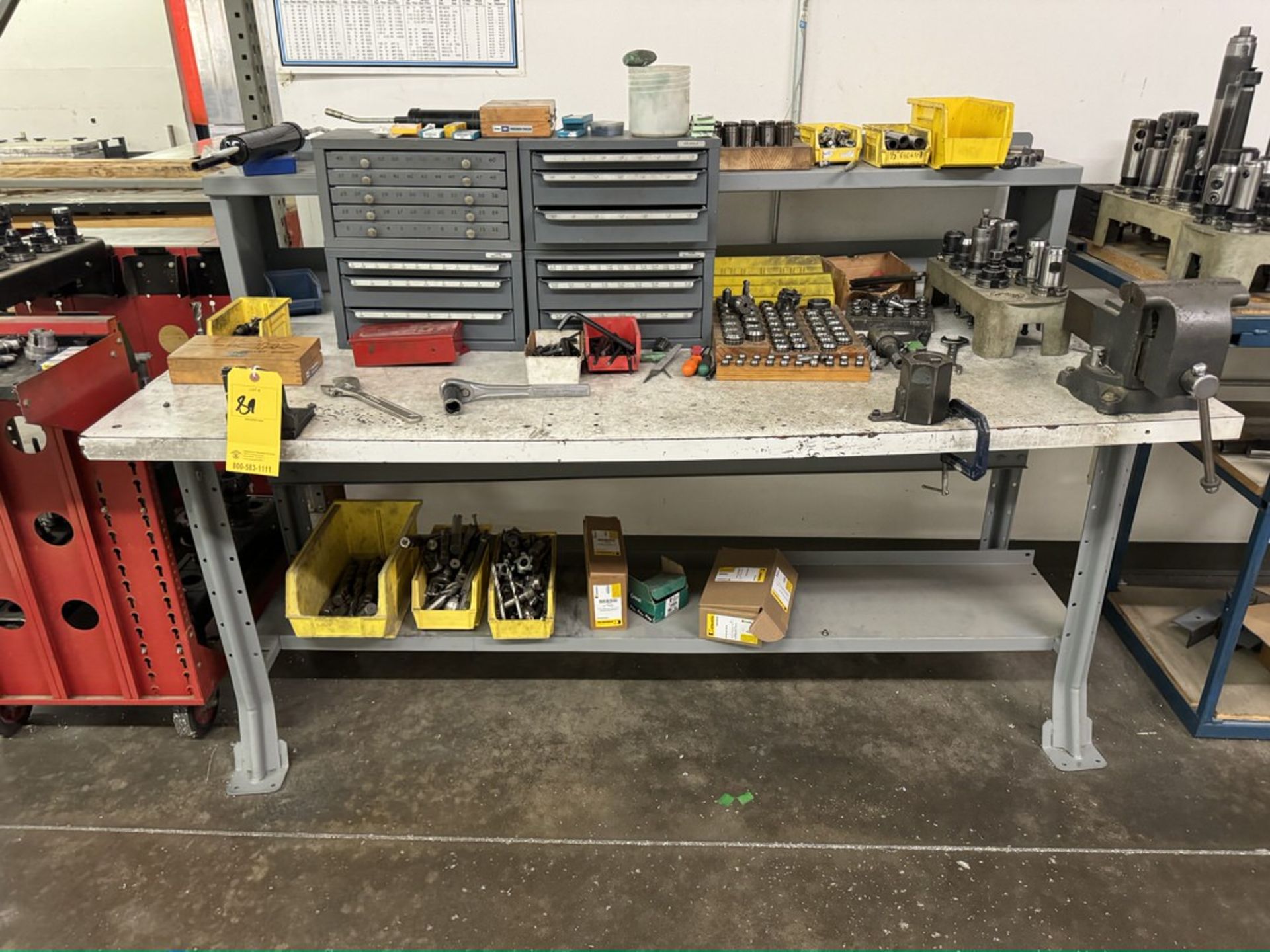 Machine Tool Desk W Cont: Drills, Collets, Tool Holders, Misc As Shown