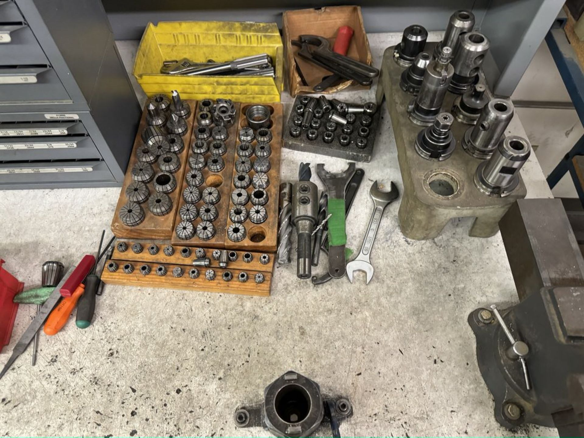 Machine Tool Desk W Cont: Drills, Collets, Tool Holders, Misc As Shown - Image 14 of 16