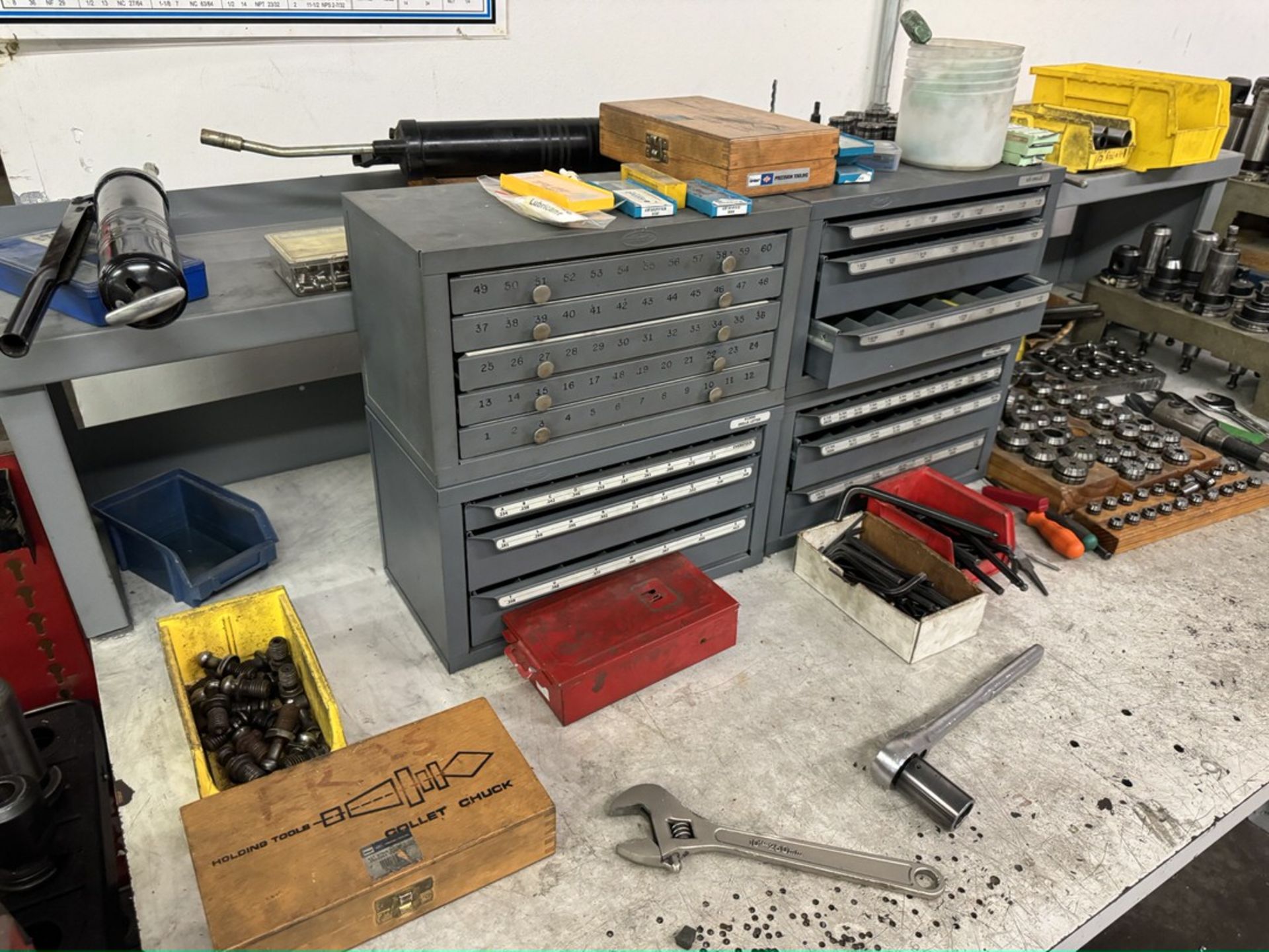 Machine Tool Desk W Cont: Drills, Collets, Tool Holders, Misc As Shown - Image 2 of 16