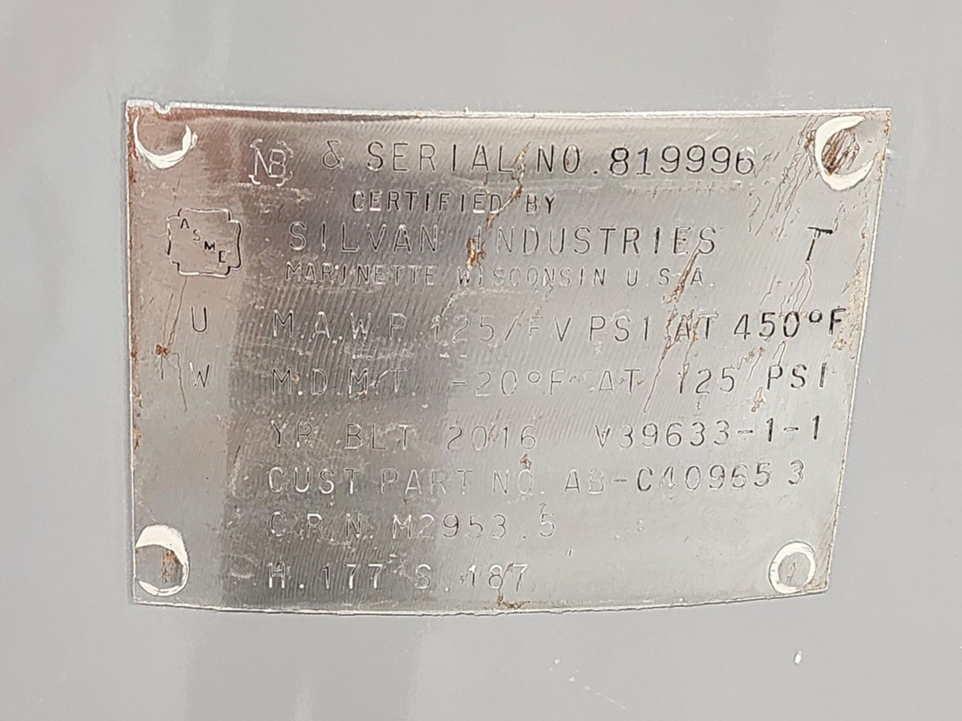 2016 Silvan Expansion Tank 64" Seam To Seam, 36"O.D Appr.; MAWP: 125psi@450F, MDMT: -20F@125psi - Image 4 of 4