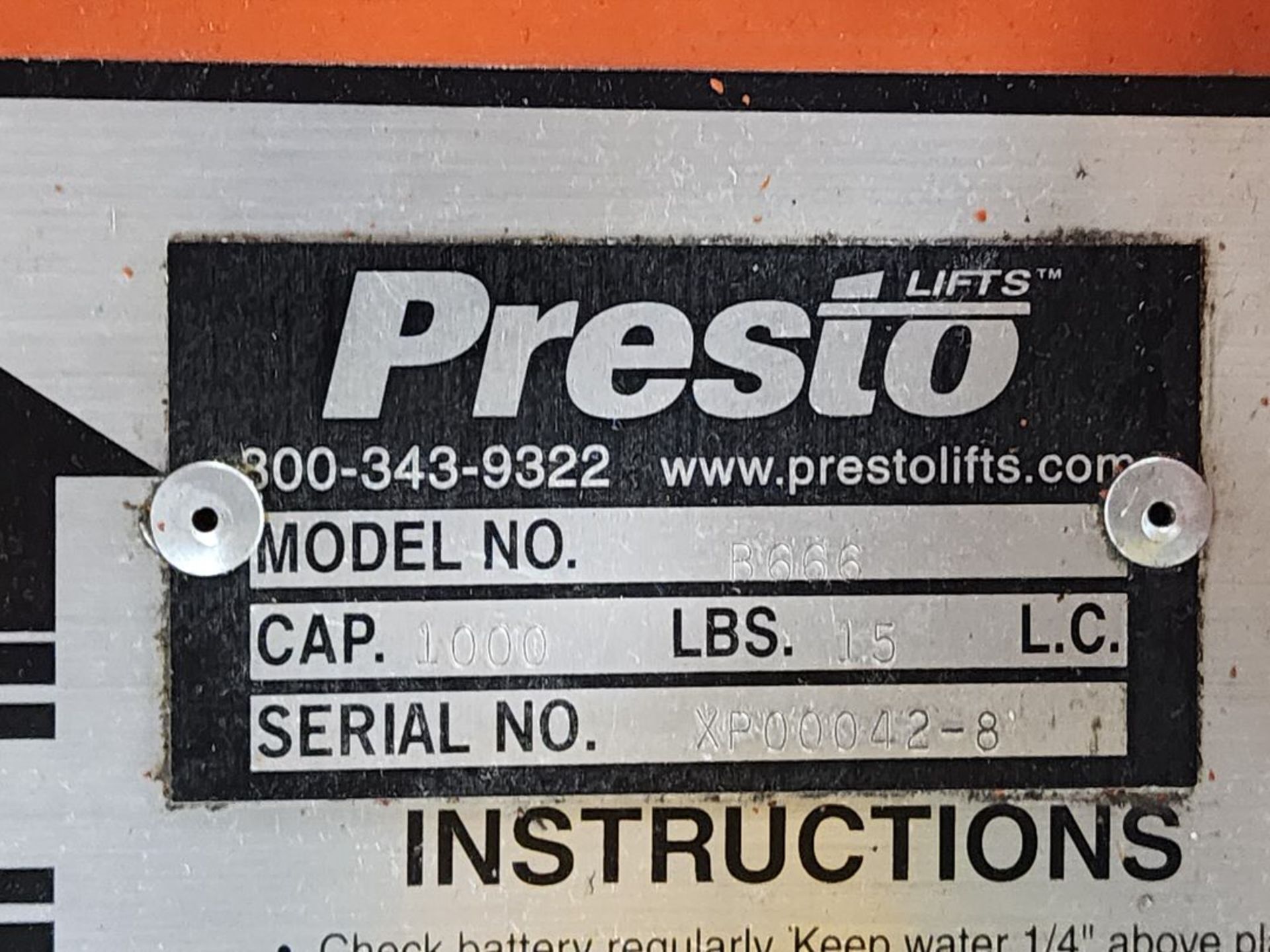 Presto B666 Lift Cart 1K Cap. - Image 6 of 6