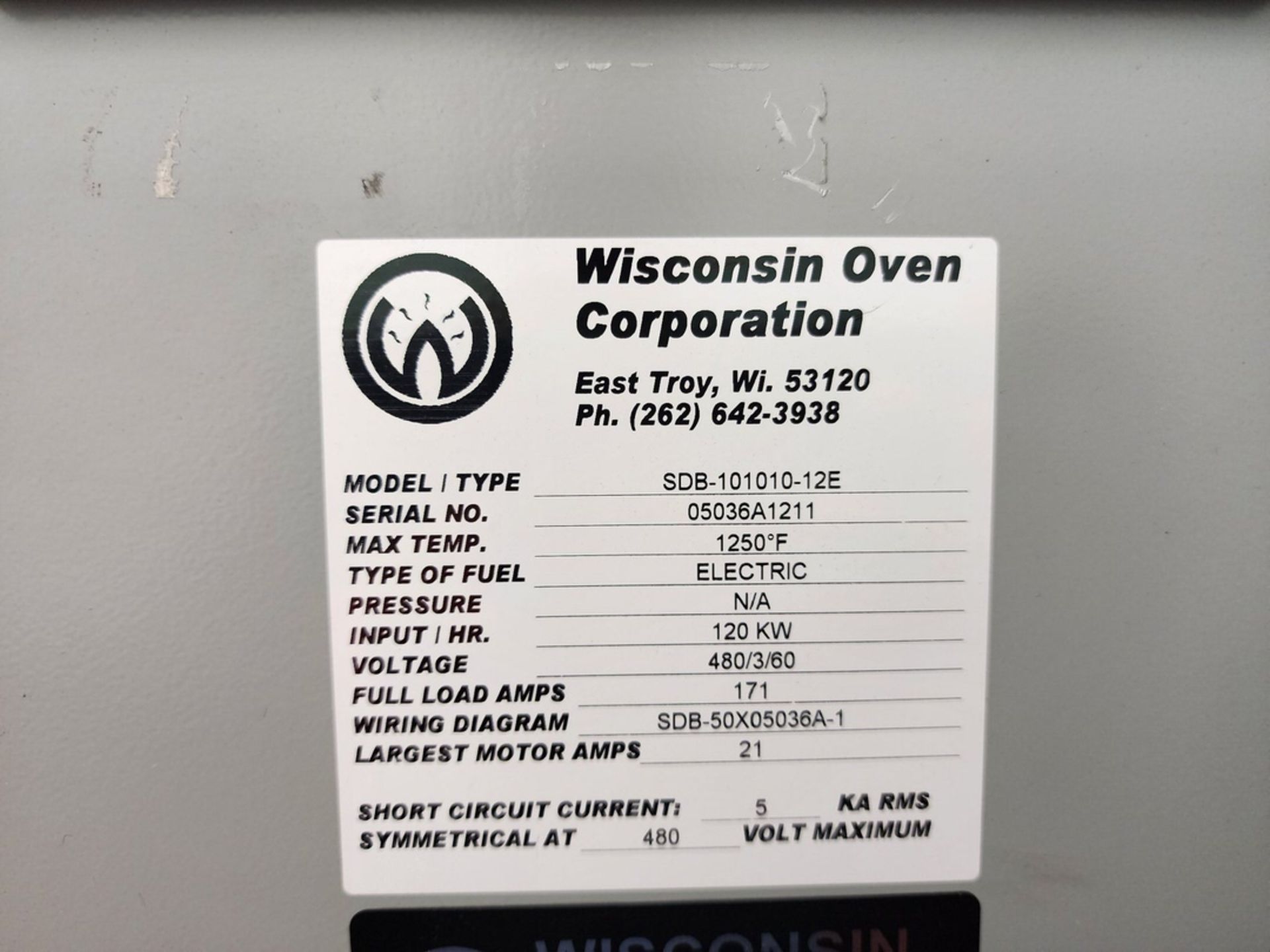 Wisconsin SDB-101010-12E Oven 1250F, Ele Fuel, 120kw, 480/3/60, 171FLA - Bild 16 aus 16