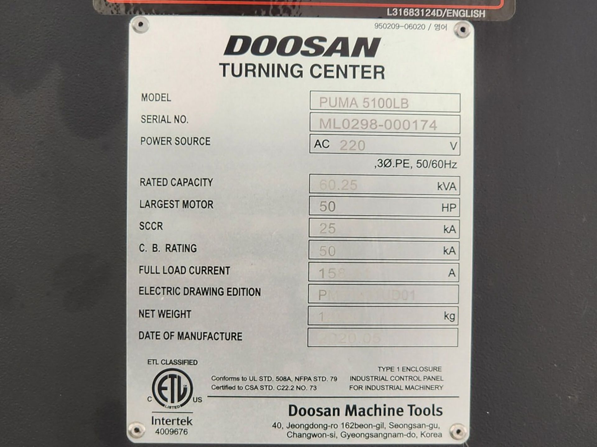 2020 Doosan Puma 5100LB Horizontal CNC Lathe 12-Tool Turret; W/ 25-1/2"O.D 3-Jaw Chuck On Machine; - Image 38 of 83